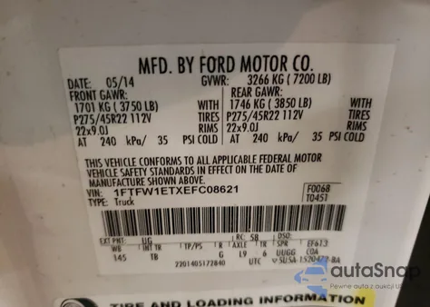2014 Ford F150 Supercrew from USA, damaged, VIN 1FTFW1ETXEFC08621